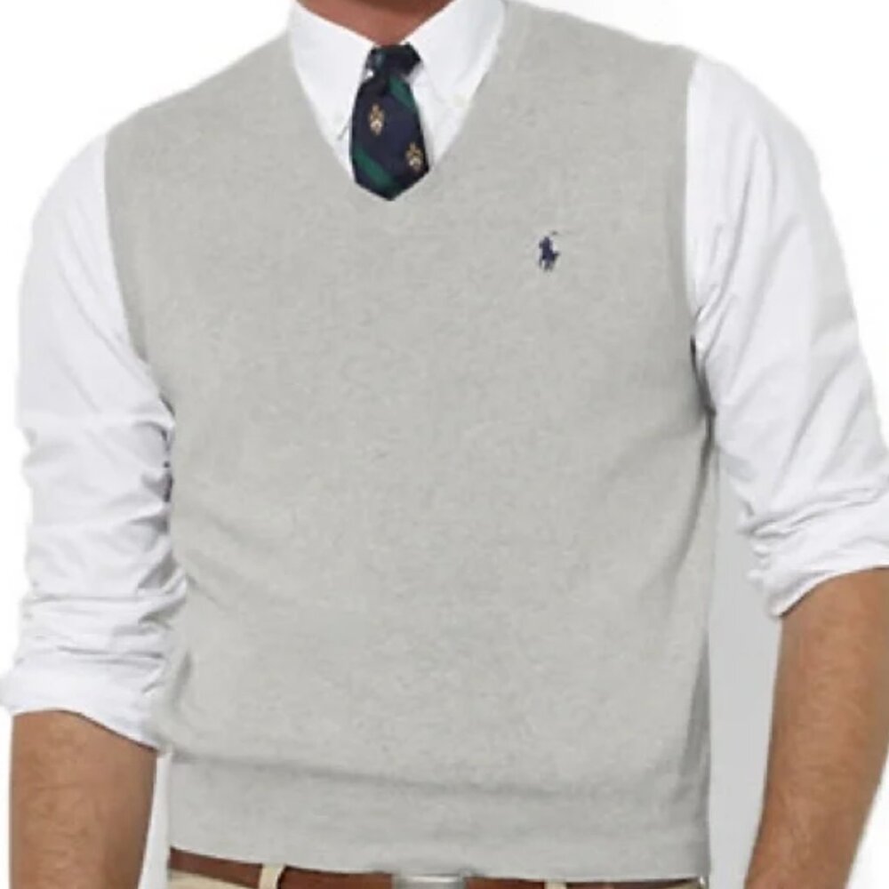 POLO Ralph Lauren Mens Pima Cotton V-neck Sweater‎ Vest Size XL Set of 2 Preppy